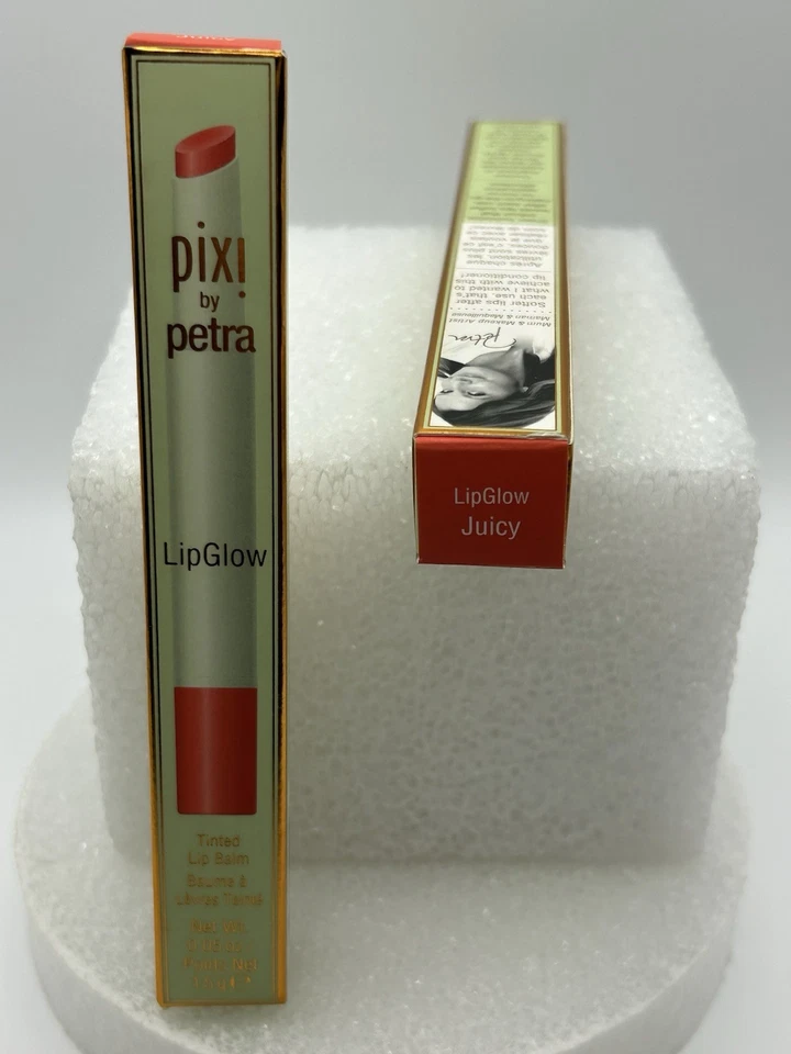 2x Pixi de Petra ~ Bálsamo labial tintado LipGlow en jugoso ~ 0,05 oz ~ TAMAÑO COMPLETO ~ NUEVO EN CAJA Foto 3 de 3
