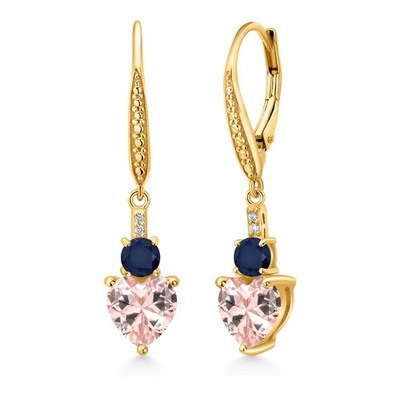18K Yellow Gold Plated Silver Peach Nano Morganite Sapphire and White Lab Grown