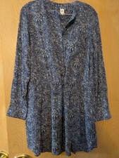 GAP Blue White Paisley V-Neck Long Sleeve Drawstring Waist Dress Woven M