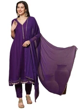 GoSriKi Women's Rayon Blend Anarkali Embroidered Kurta with Pant & Dupatta