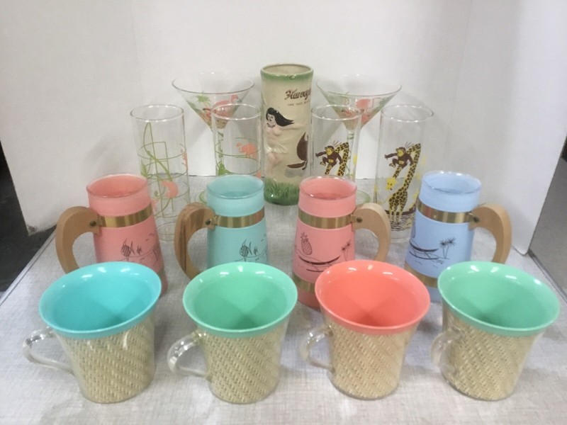 Vintage TIKI Bar Ware….Hi-Balls, Tumblers, Mugs, etc. (15 pcs)…Never Used !
