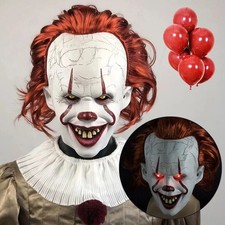 LED Pennywise IT Clown Mask Latex Over Head Book Day Scary Horror Clown Mask UK