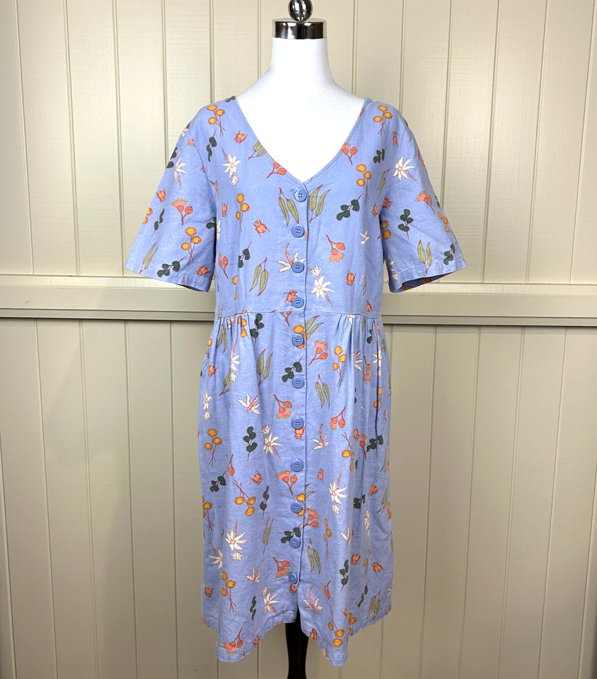 Princess Highway Dress Size 10 Blue Floral Baby Doll Short Sleeve Knee Length