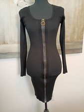 Say What Black Ribbed Knit Exposed Zipper Long Sleeve Bodycon Sweater Dress S