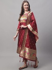 Women's Cotton Silk Jacquard Straight Kurta with Pant  Banarasi Silk Dupatta Se