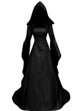 BITSEACOCO Women Witch Dress Renaissance Vampire Halloween Costume Black,S 