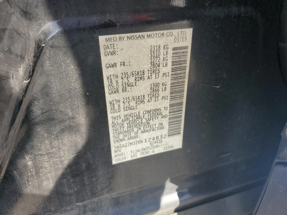 Used Front Left Fender fits: 2019 Nissan Murano Front Left Grade A Foto 4 de 4