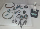 24 Vintage Sterling Silver Native American Jewelry Lot Ring Bracelet Earrings
