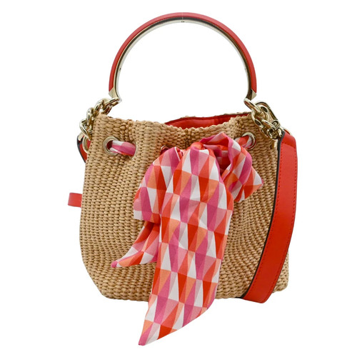 JIMMY CHOO | Bon Bon Mini Raffia Woven Bucket Bag