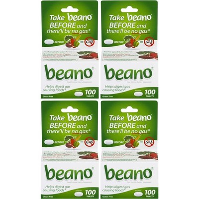 4 Pack Beano Food Enzyme Dietary Supplement Tablets 100 Each