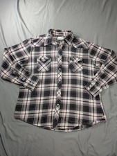 Vintage Wrangler Wrancher Shirt Mens LG Black Plaid Flannel Pearl Snap 2 Pocket