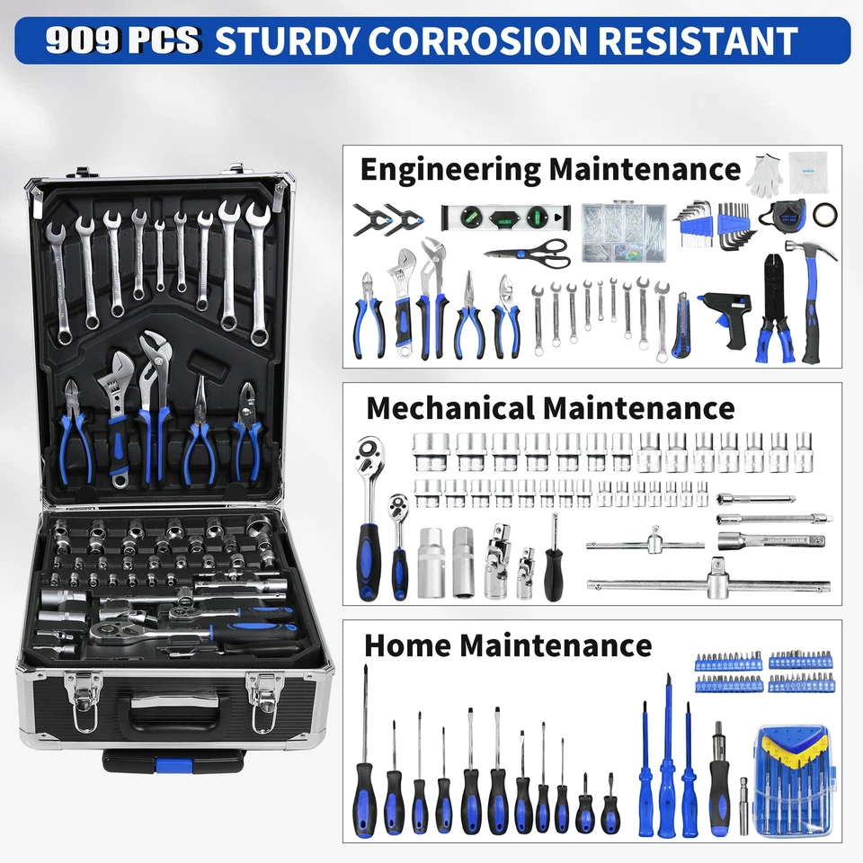 909 PCS Mechanics Tool Set Metal Case Socket Wrench Set Tool Kit - Image 3 of 4