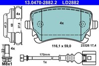 Bremsbelagsatz Scheibenbremse Hinten Ate 130470 28822 FÜR Vw