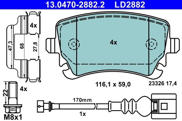 Bremsbelagsatz Scheibenbremse Hinten Ate 130470 28822 FÜR Vw-image