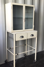 Medical Cabinet Vintage Glass Hospital Dentist Storage Display Bathroom Kitchen