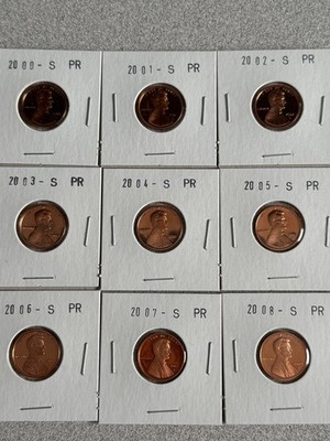 2000 to 2008 S  Proof  Lincoln Memorial Cent 9 Coin Set