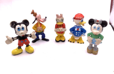 5 Figuren Heimo 60er Disney Micky Minnie Maus Donald Daisy Duck Goofy Vintage