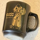 Vintage Aquarius Zodiac Anchor Hocking Milk Glass Mug Black Gold Astrology Cup