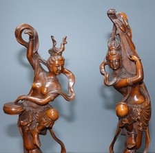 Old Tibetan Boxwood Paired Flying Beauty Ornaments