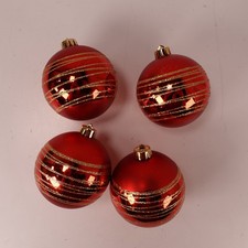 Red Gold Glitter Striped Ball Ornaments Christmas Holiday 3in Set of 4