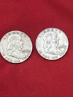 LOT of 2  -  1958 P/D   FRANKLIN Silver Half Dollars  -  90% Silver