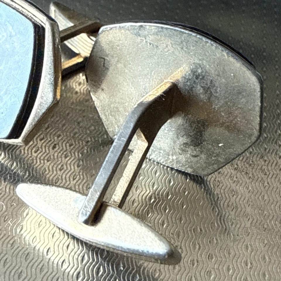 paar (2Stk.) Manschettenknöpfe 50er Jahre Perlmutt goldfarbenes Metall Vintage - Bild 2 von 4