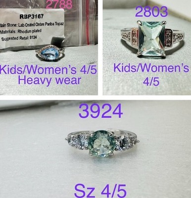 Bomb Party 3 Pc Adjustable Ring Bundle Rhodium Plated Size 5 Aqua & Blue