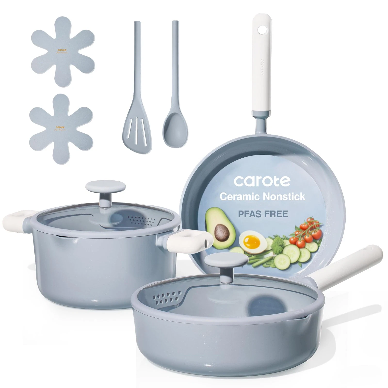 CAROTE Pots and Pans Set Nonstick, Ceramic Cookware Set, Blue Cooking Set Kit...