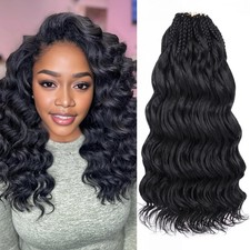 14 Inch Pre Looped Ocean Wave Crochet Braids 8 Packs Black Short Curly Croche...