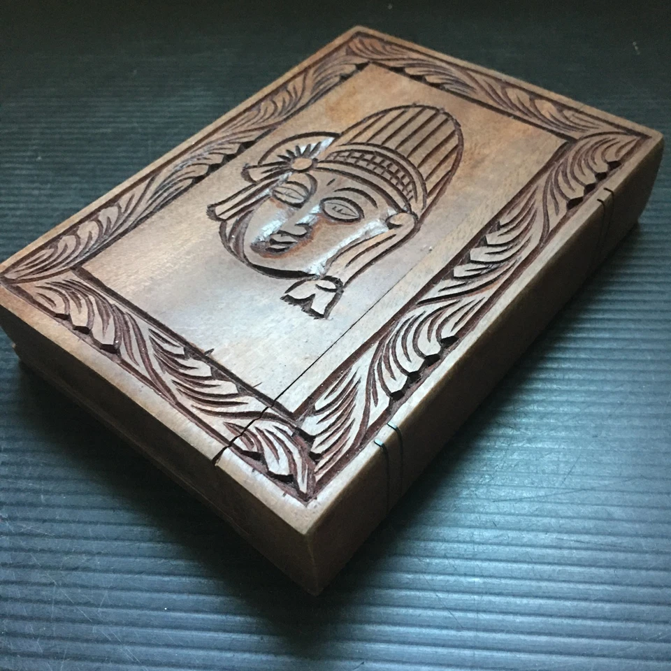 Vintage Hand-Carved Rosewood Wooden Intricate Deity & Elephant Design Puzzle Box - Image 3 of 4