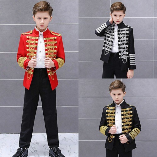 Giacca Ussaro Ragazzi Bambini Bambini Tuta Danza Spettacolo Danza Costume Batterista Blazer - Foto 2 di 14