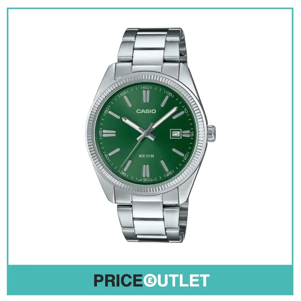 Casio MTP 1302PD MTP 1302PD 3AVEF Classic Watch Silver Green