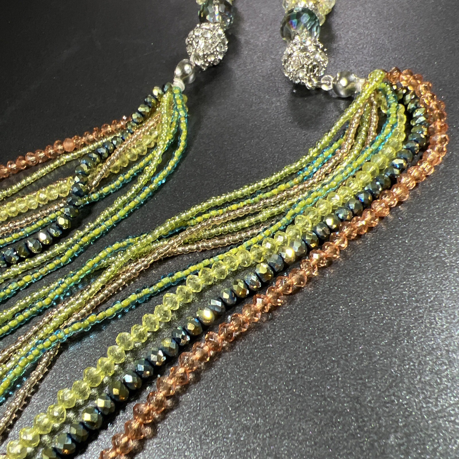 Green Beaded Statement Necklace Layered Aurora Bo… - image 8