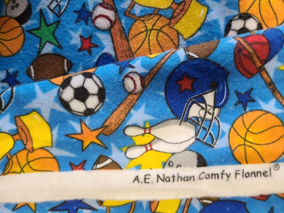 BTY X 44"W Flannel Fabric Sports Balls By A. E. Nathan Co. Quilting Sewing Craft - Image 3 of 3
