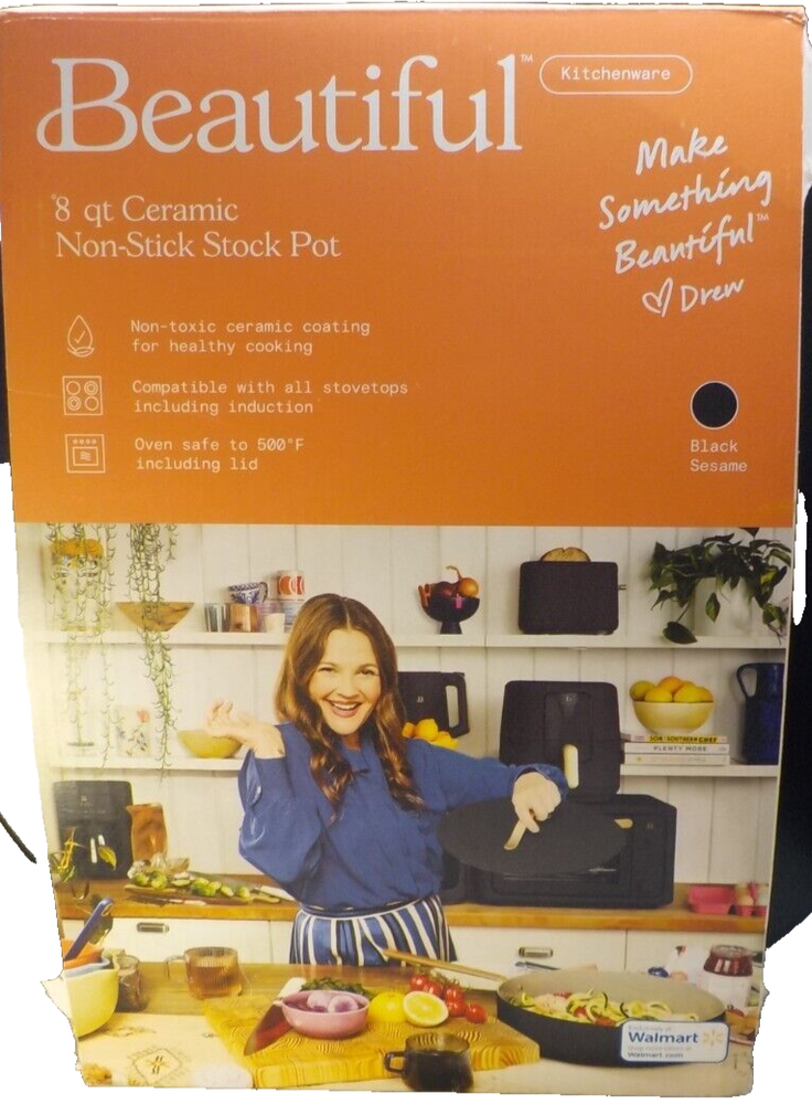Beautiful 8 Quart Stock Pot Drew Barrymore Durable Construction black oven safe