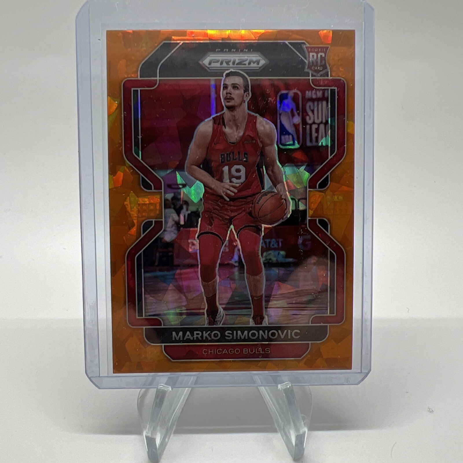 2021-22 Panini Prizm Marko Simonovic Rookie Orange Cracked Ice #166 Bulls
