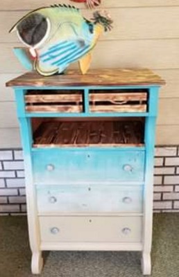Custom Hand Painted Seaside Chest Of Drawers W 2 Crate Drawers Shelf 3 Drawers Ebay