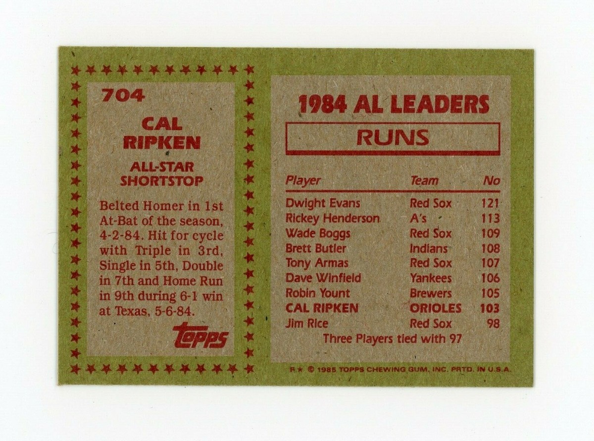 CAL RIPKEN JR 1985 Topps All Star #704 Baltimore Orioles JM | eBay