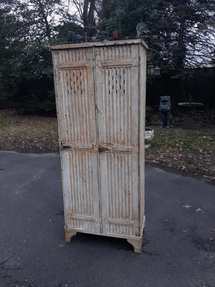 Antique Corrugated Steel  Locker Storage Cabinet  - Image 2 of 4