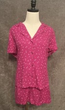 New Jenni Intimates Short Sleeve And Short Pajama Set In Pink Stars Size Large