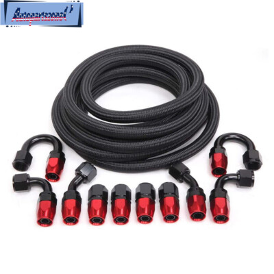 AN10-10AN Fitting Stainless Steel Nylon Braided Oil Fuel Hose Line Kit10/16/20FT