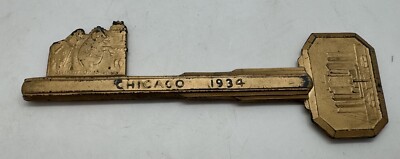 Ouvre-lettre Souvenir Foire Universelle Chicago 1934 - Manche Bakélite Doré