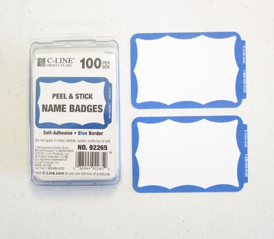 100 BLUE BORDER BADGES NAME TAGS LABELS ID STICKERS PEEL AND STICK ADHESIVE