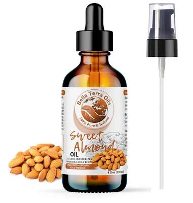 BELLA TERRA OILS Organic Sweet Almond Oil - 4oz | Cold-Pressed Oil for Skincare, Haircare & DIY P
