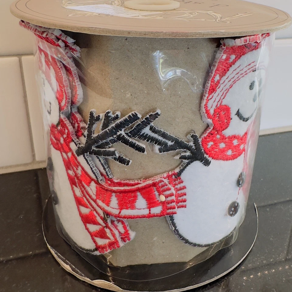 D. Stevens Cinta Navidad Recortado Muñeco de Nieve 4” x 3 Yardas Artesanía Muñeco de Nieve Sombrero Bufanda Foto 2 de 4