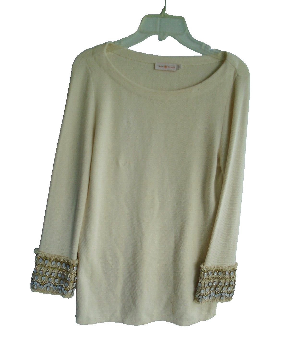 Tory Burch Tunic Women 4 Crystal Embellished Rhinestone Long Sleeves Beige