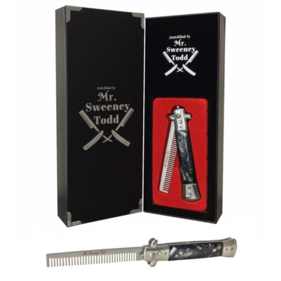Mr Sweeney Tod Edelstahl Switchblade faltbarer Kamm (schwarz) - Druckknopf