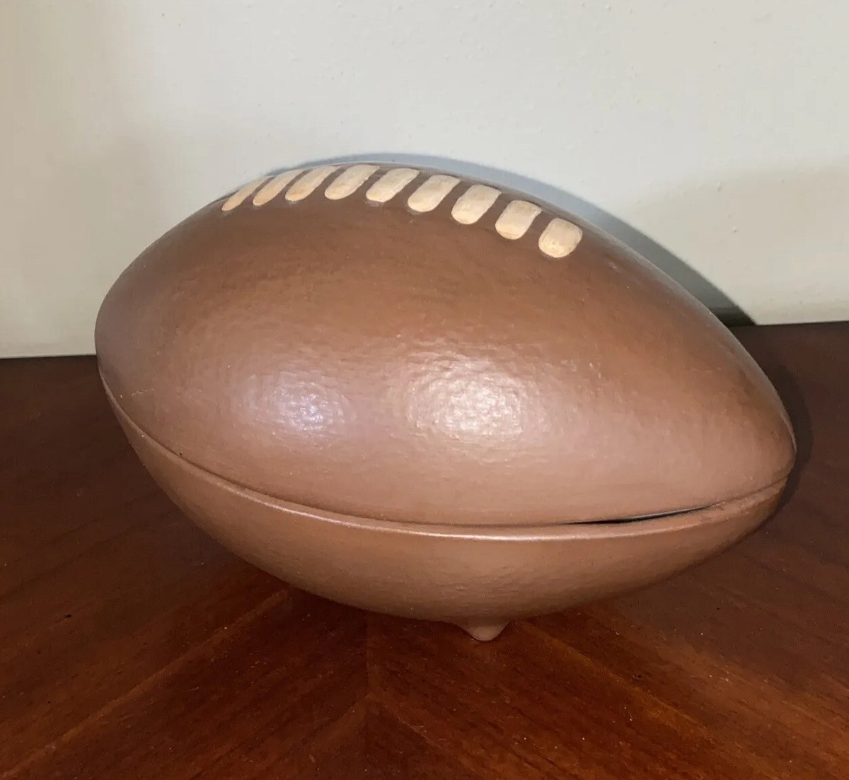 Football Ceramic Decanter Container Covered Candy Dish Vtg Antique 1970’s  70’s
