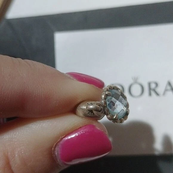 Pandora Retired Sterling Silver Cool Breeze Dangle Bead with Blue Topaz - 791021 - Image 3 of 3