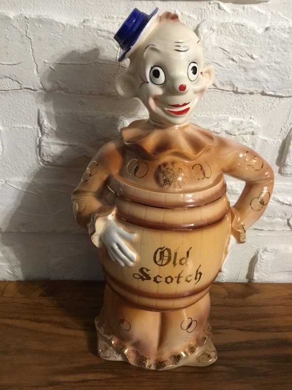 Vintage Rare "Old Scotch" Musical Clown in Barrel Liquor Decanter